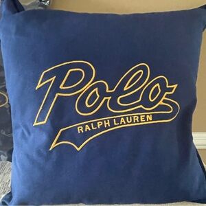 Polo by Ralph Lauren Varsity Script Throw Pillow - Navy Blue and Yellow 20x20in